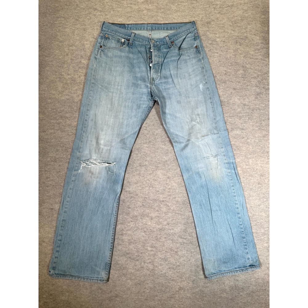 Levis 501 Original Fit Jeans Men 36x34 Blue Cotton Straight Leg Denim Light Wash